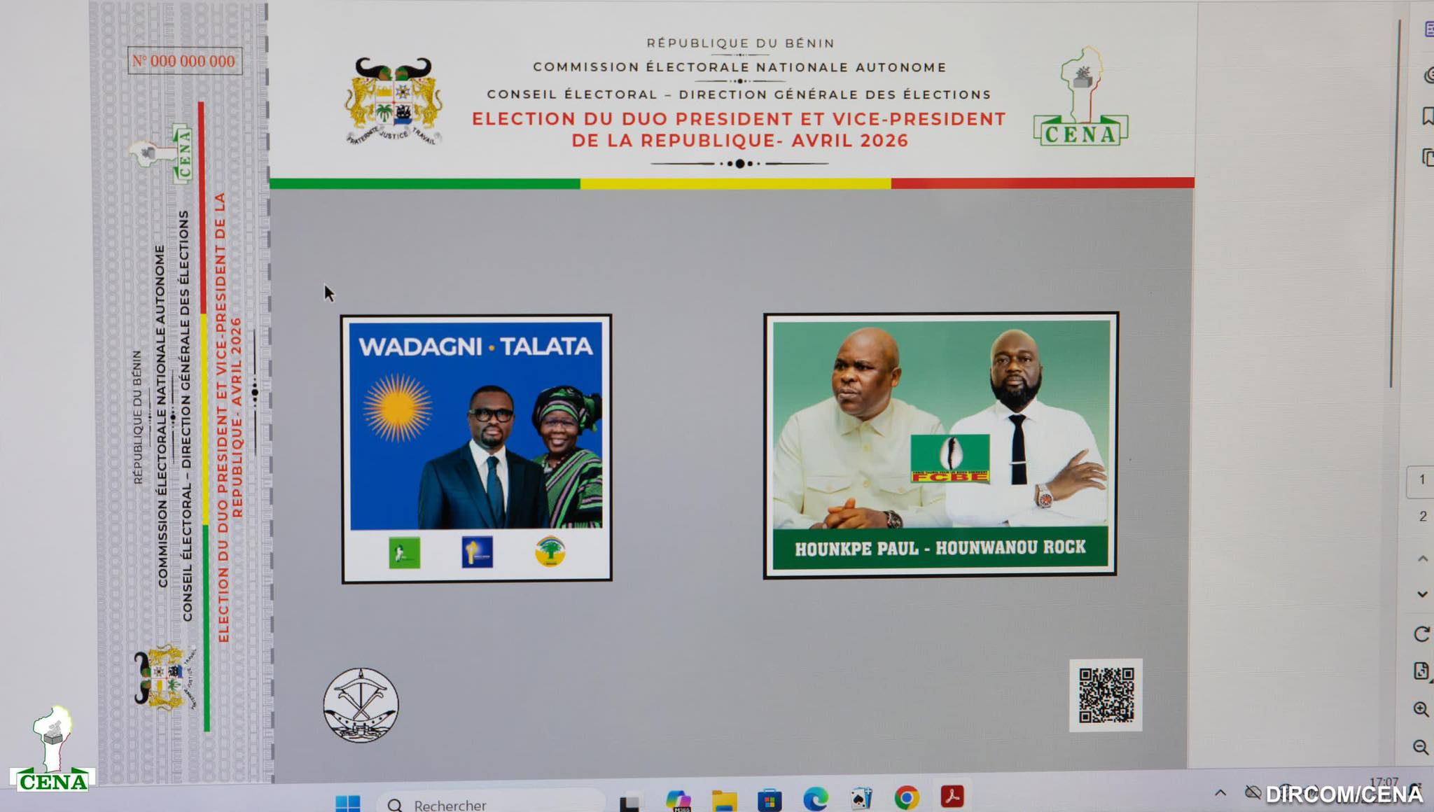 Présidentielle 2026 : le spécimen du bulletin unique validé